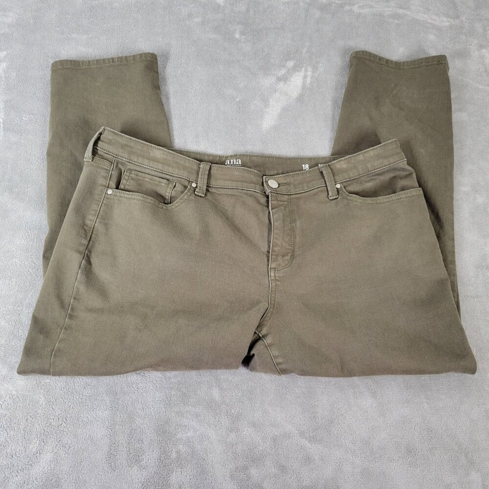 a.n.a Women's 18 Plus Green Skinny Cropped Jeans Elastic Waist Stretch SKI1E